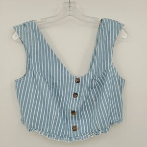 SONCY Plus Size Blue White Striped Off Shoulder Tank Top